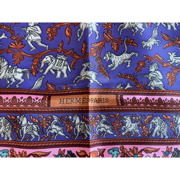 NIB HERMES 140cm Giant Silk Scarf Shawl Chasse en Inde Pink Purple Vintage RARE - Picture 5 of 16